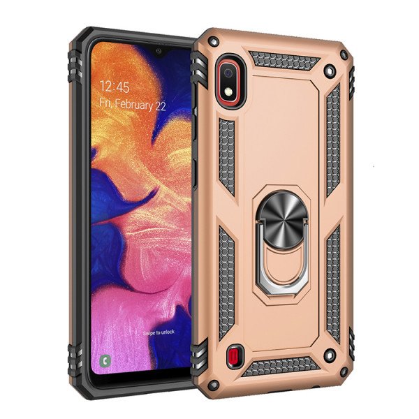 Wholesale Samsung Galaxy A10 Tech Armor Ring Grip Case with Metal Plate (Rose Gold)